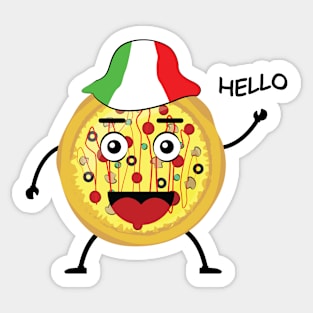 Pizza Greeting Hello - Funny Illustration Sticker